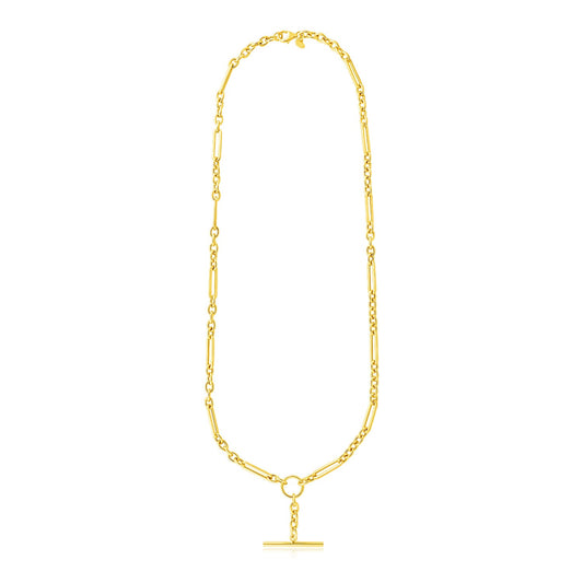 14k Yellow Gold Alternating Oval and Round Chain Necklace with Toggle