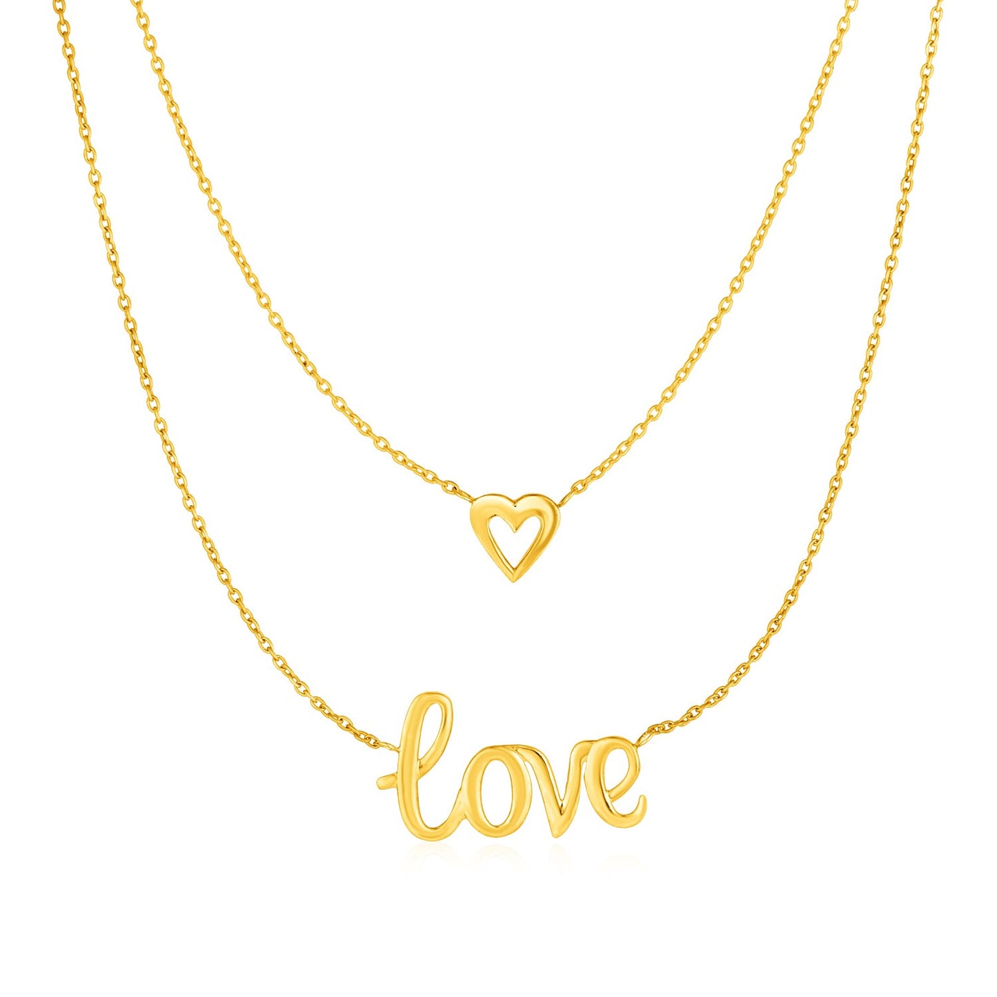 Two Part Love and Heart Necklace in 10k Yellow Gold