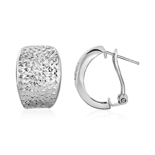 Textured Graduated Width Half-Hoop Earrings in Sterling Silver