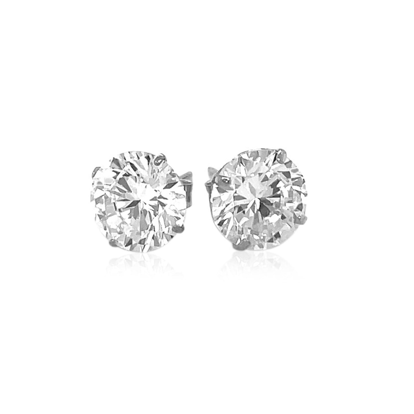 14k White Gold 8.0mm Round CZ Stud Earrings