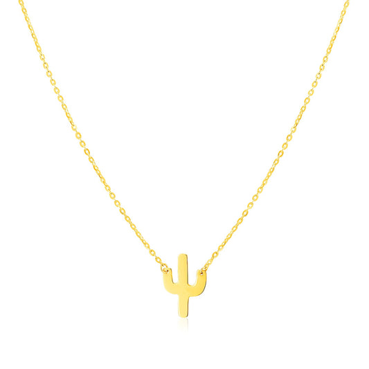 14K Yellow Gold Necklace with Cactus