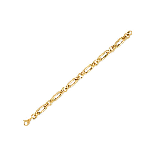 14k Yellow Gold Italian Alternating Paperclip Round Links Bracelet