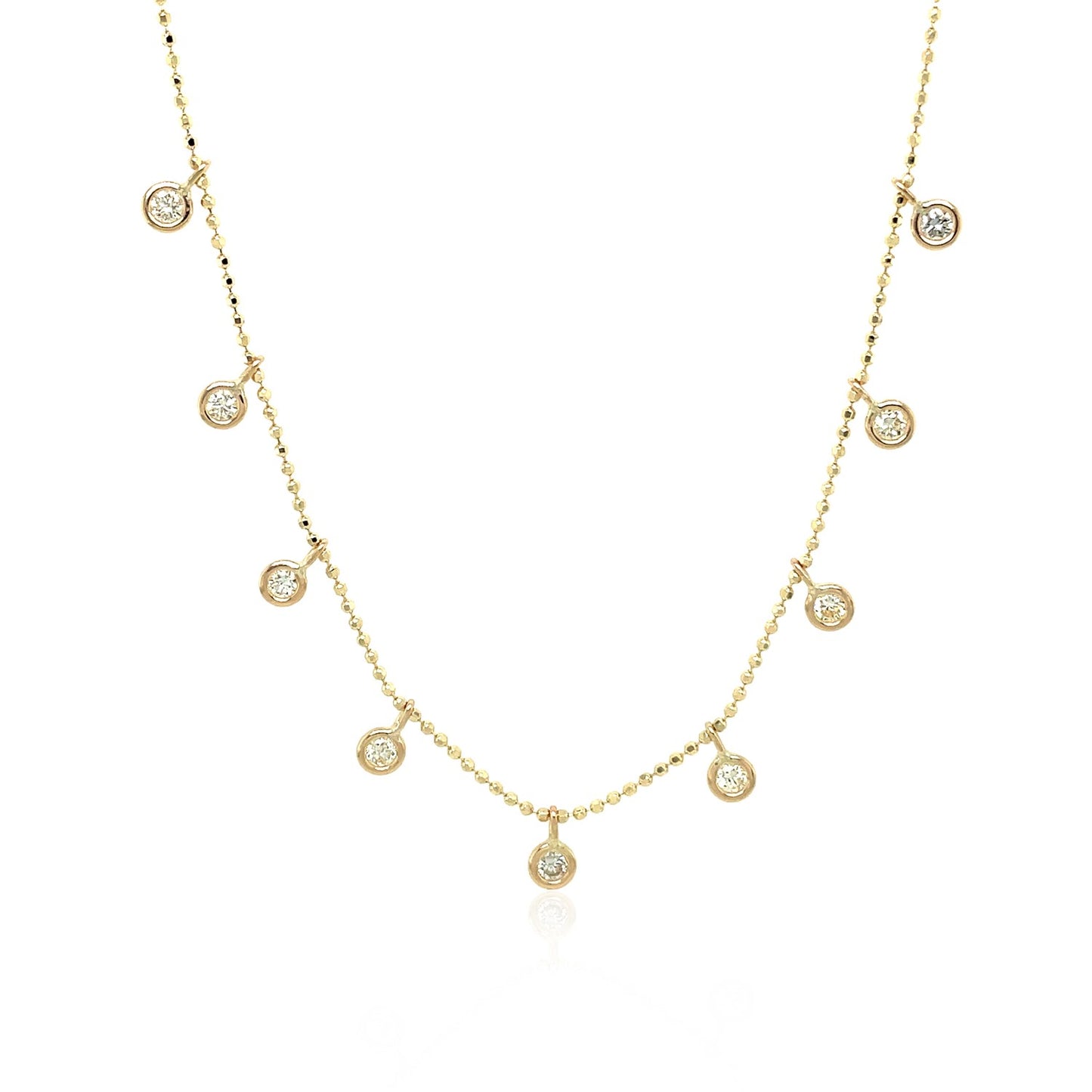 14k Yellow Gold Necklace with Round Diamond Charms