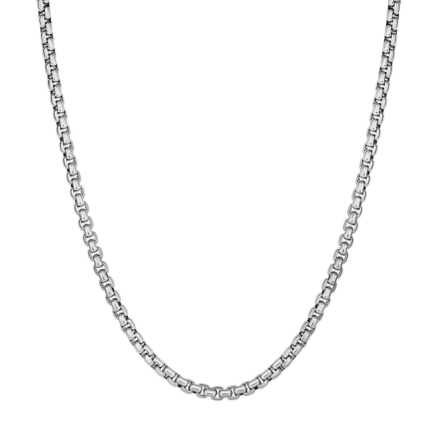 3.8mm Sterling Silver Rhodium Plated Round Box Chain