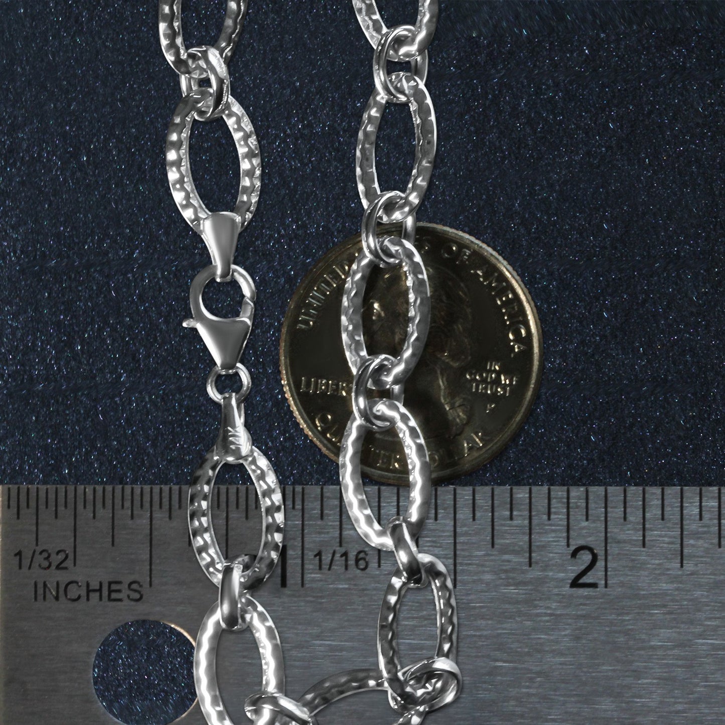 Textured Oval Link Bracelet in 14k White Gold