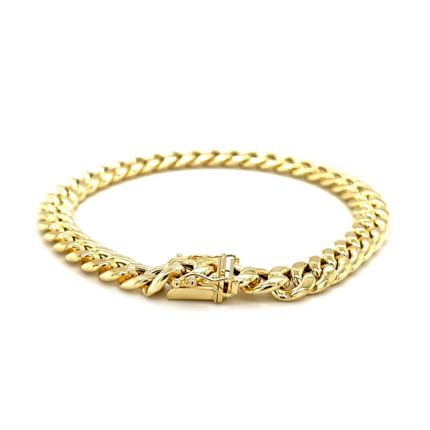 7.5mm 14k Yellow Gold Semi Solid Miami Cuban Bracelet