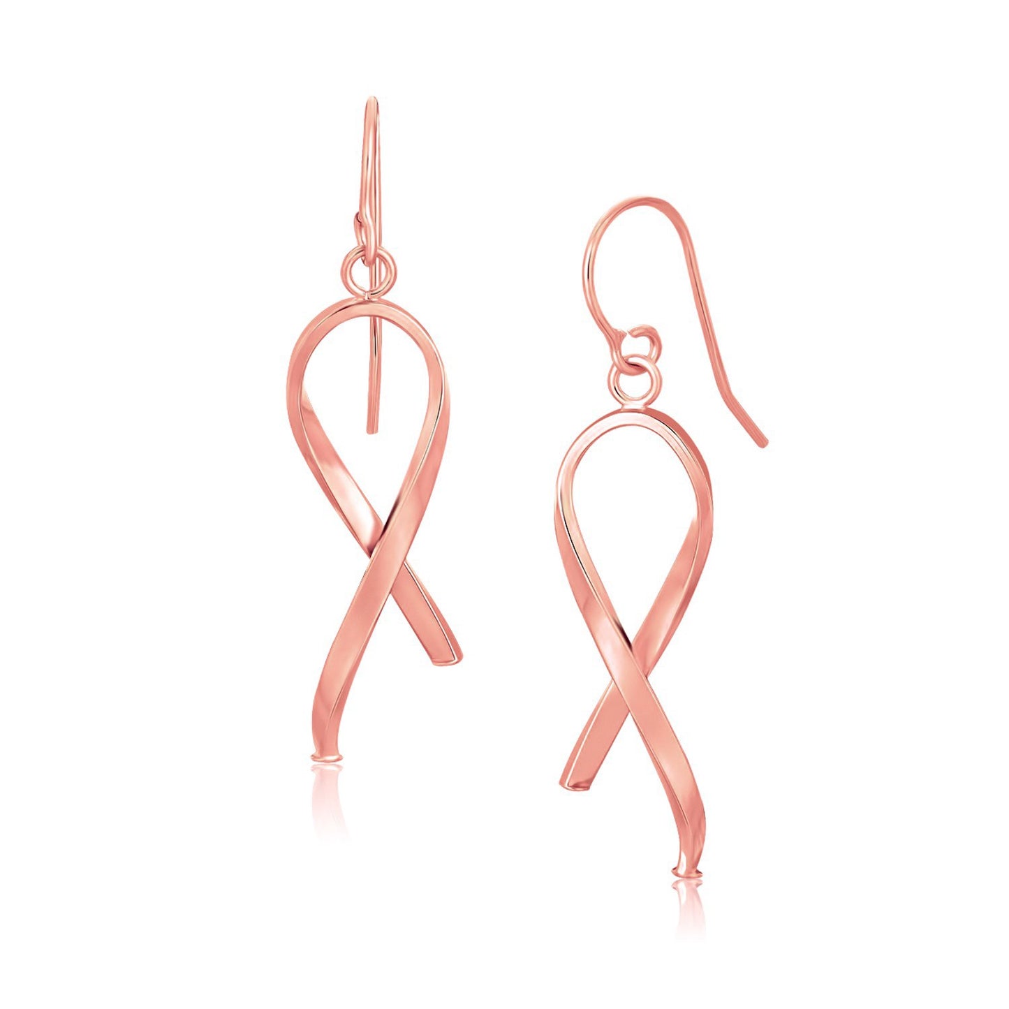 14k Rose Gold Polished Ribbon Style Drop Earrings