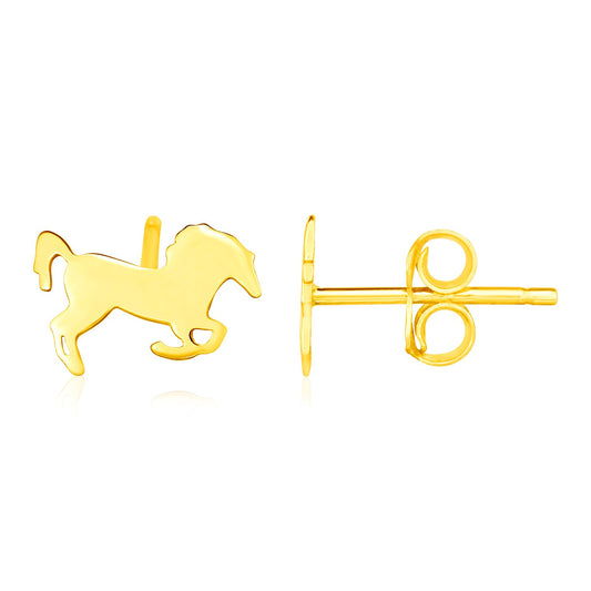 14K Yellow Gold Horse Earrings