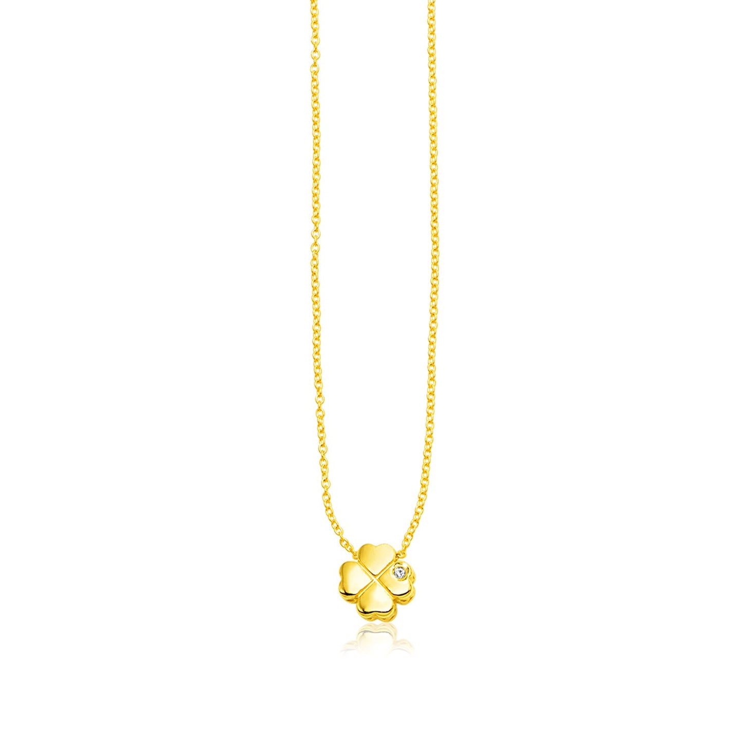 14k Yellow Gold Polished Four Leaf Clover Necklace with Diamond