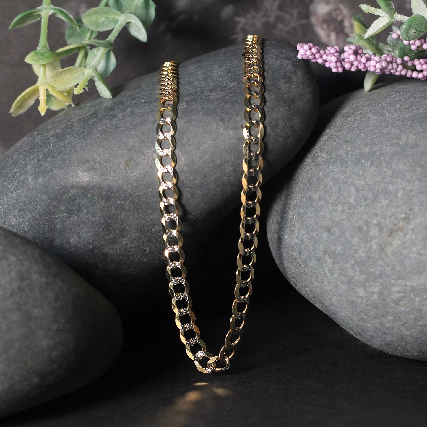 4.7 mm 14k Two Tone Gold Pave Curb Chain