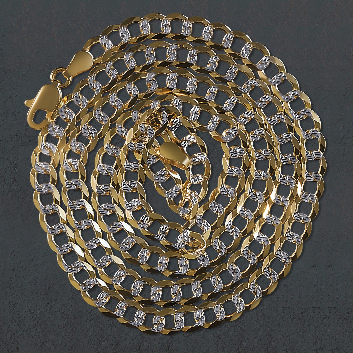 4.7 mm 14k Two Tone Gold Pave Curb Chain