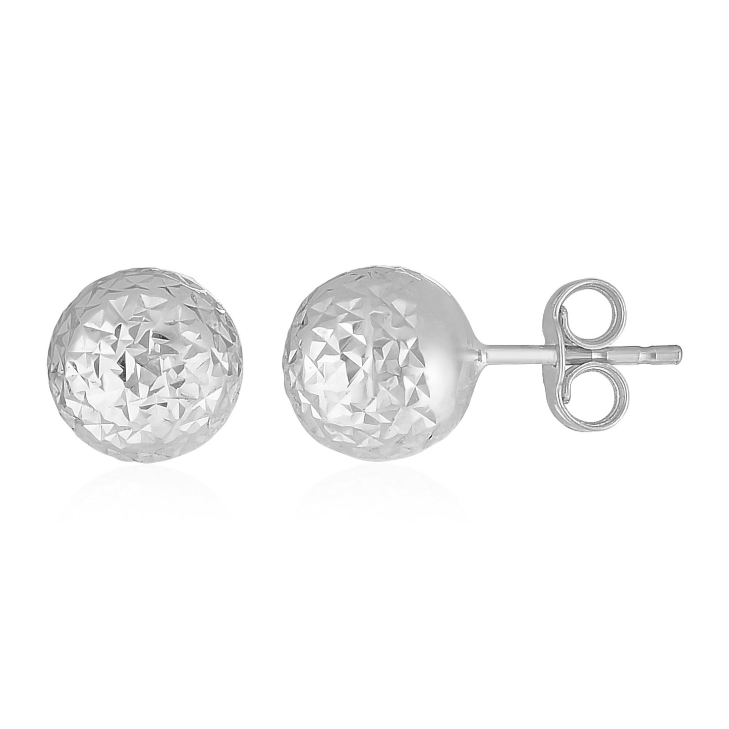 14k White Gold Ball Earrings with Crystal Cut Texture