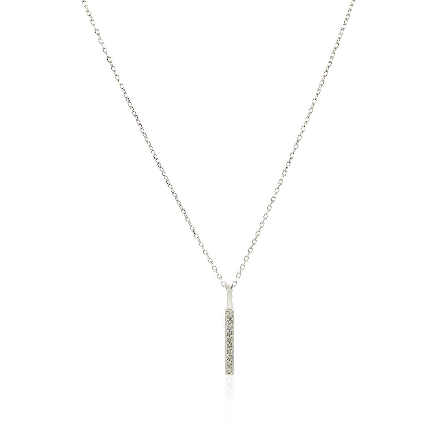 14k White Gold Bar Pendant with Diamonds