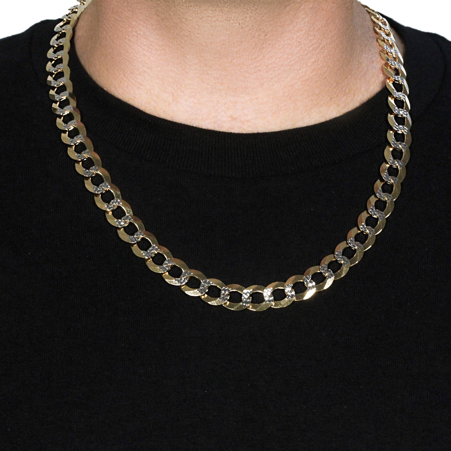 11.23 mm 14k Two Tone Gold Pave Curb Chain