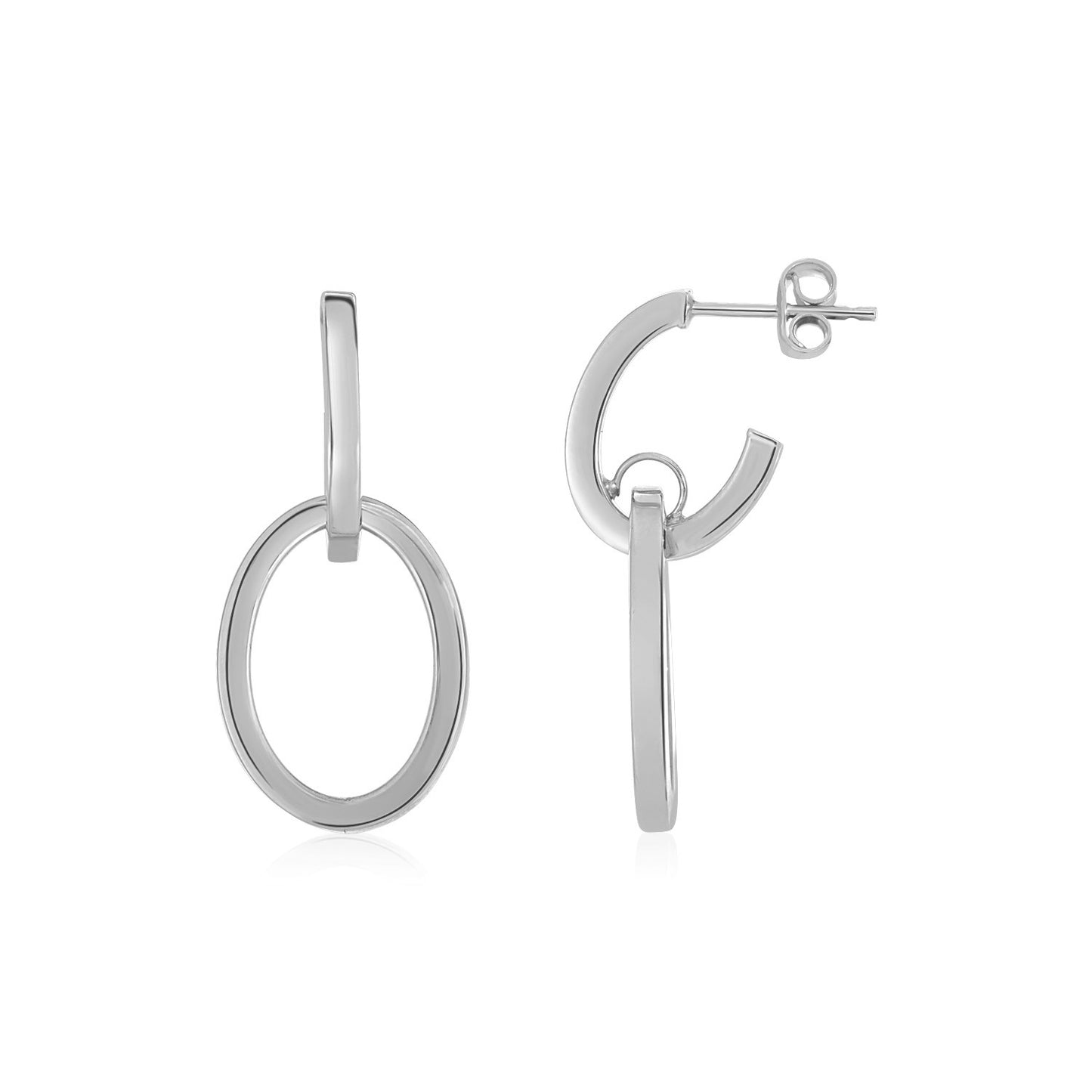 14K White Gold Interlocking Drop Hoop Earrings