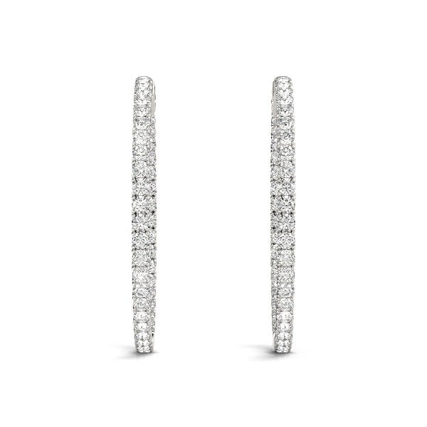 14k White Gold Diamond Hoop Earrings with Shared Prong Setting (2 cttw)