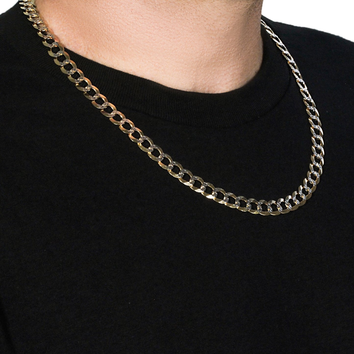 10 mm 14k Two Tone Gold Pave Curb Chain