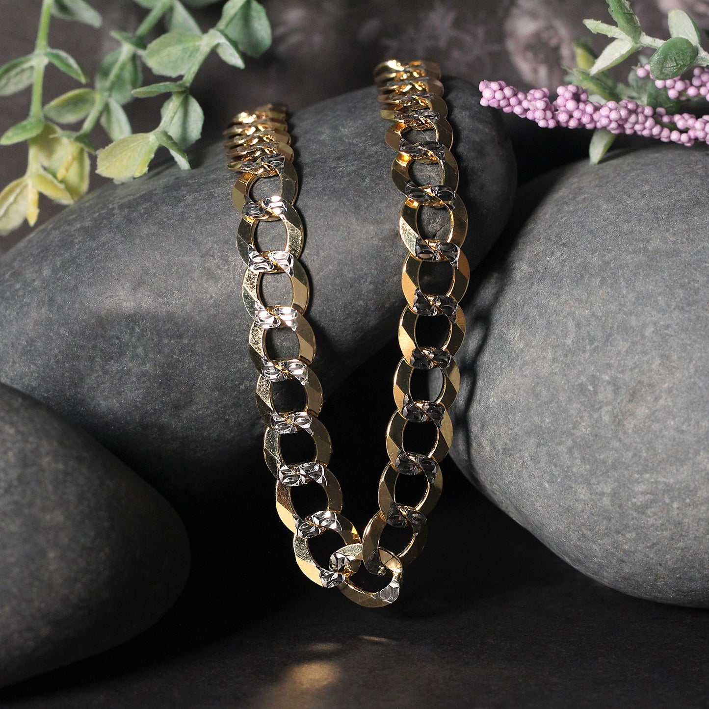 10 mm 14k Two Tone Gold Pave Curb Chain