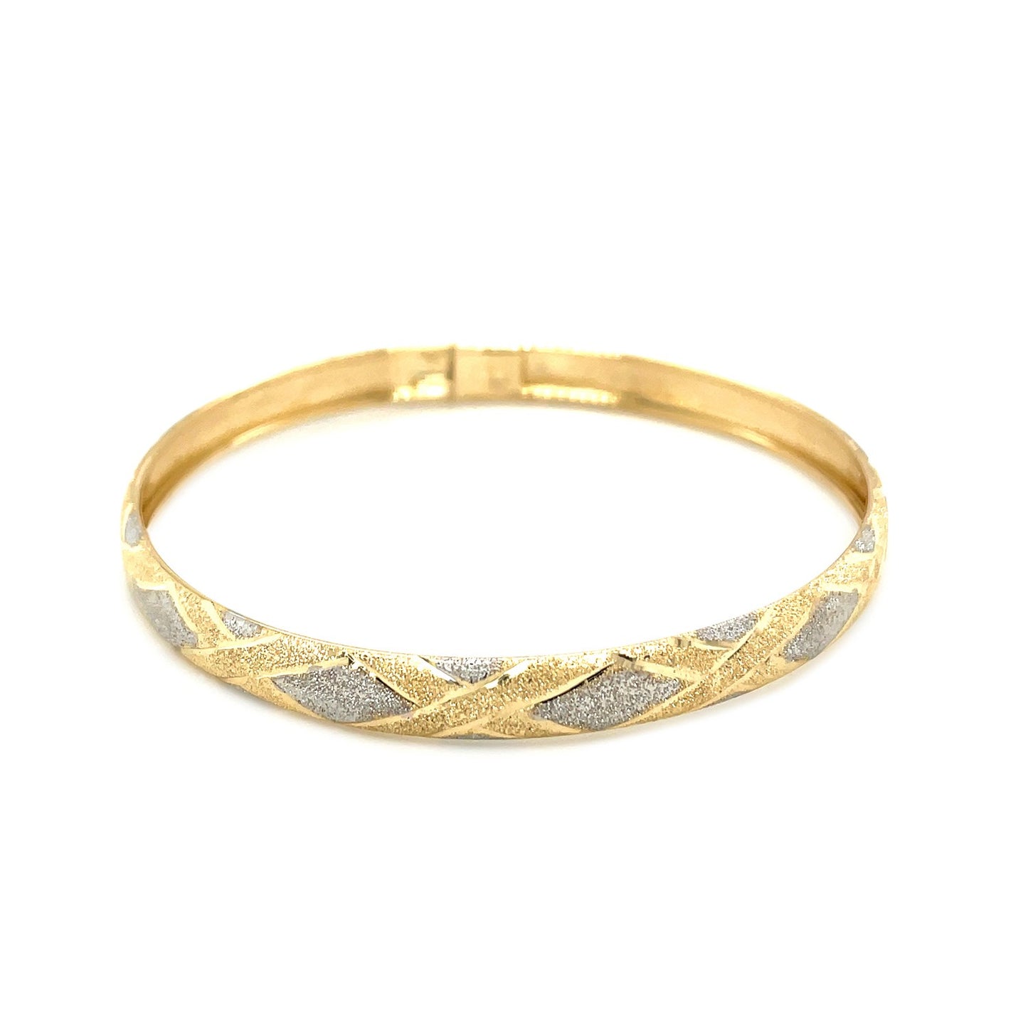 10k Two-Tone Gold Geometric Diamond Motif Bangle