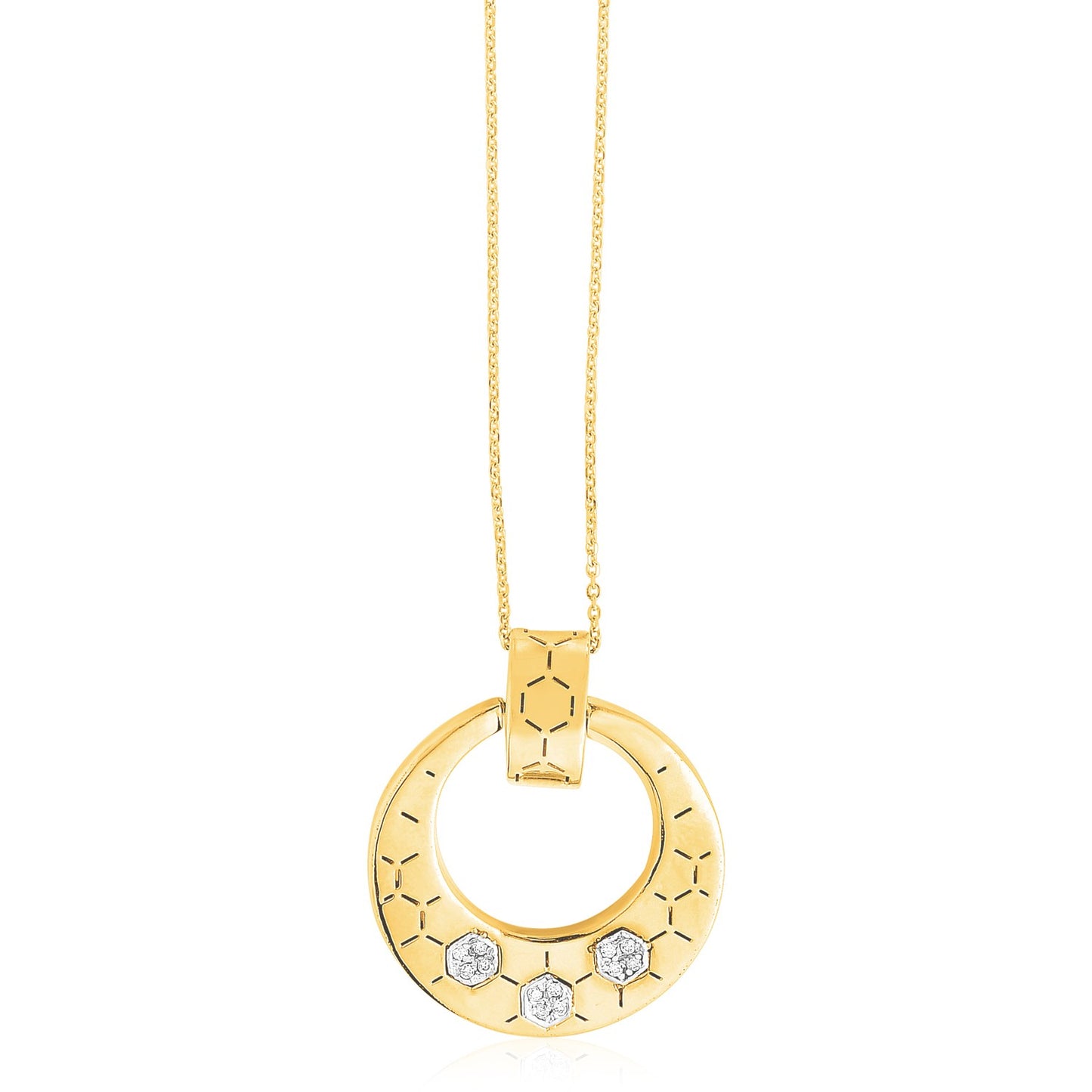 14k Yellow Gold High Polish Honeycomb Diamond Necklace