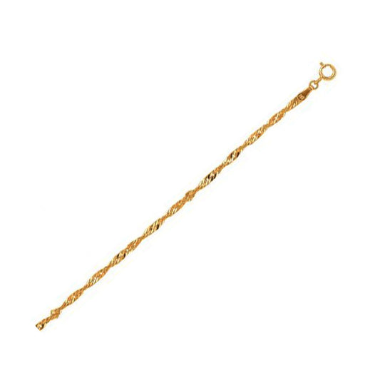 10k Yellow Gold Singapore Bracelet 2.2mm