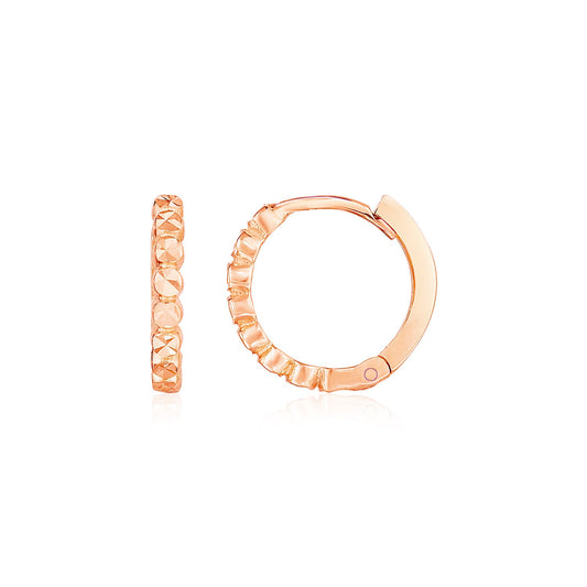 14k Rose Gold Petite Textured Round Hoop Earrings