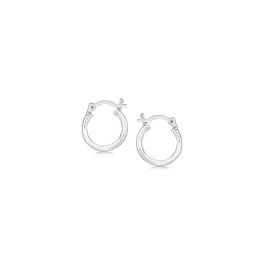 Sterling Silver Rhodium Plated Thin and Small Polished Hoop Earrings (10mm)