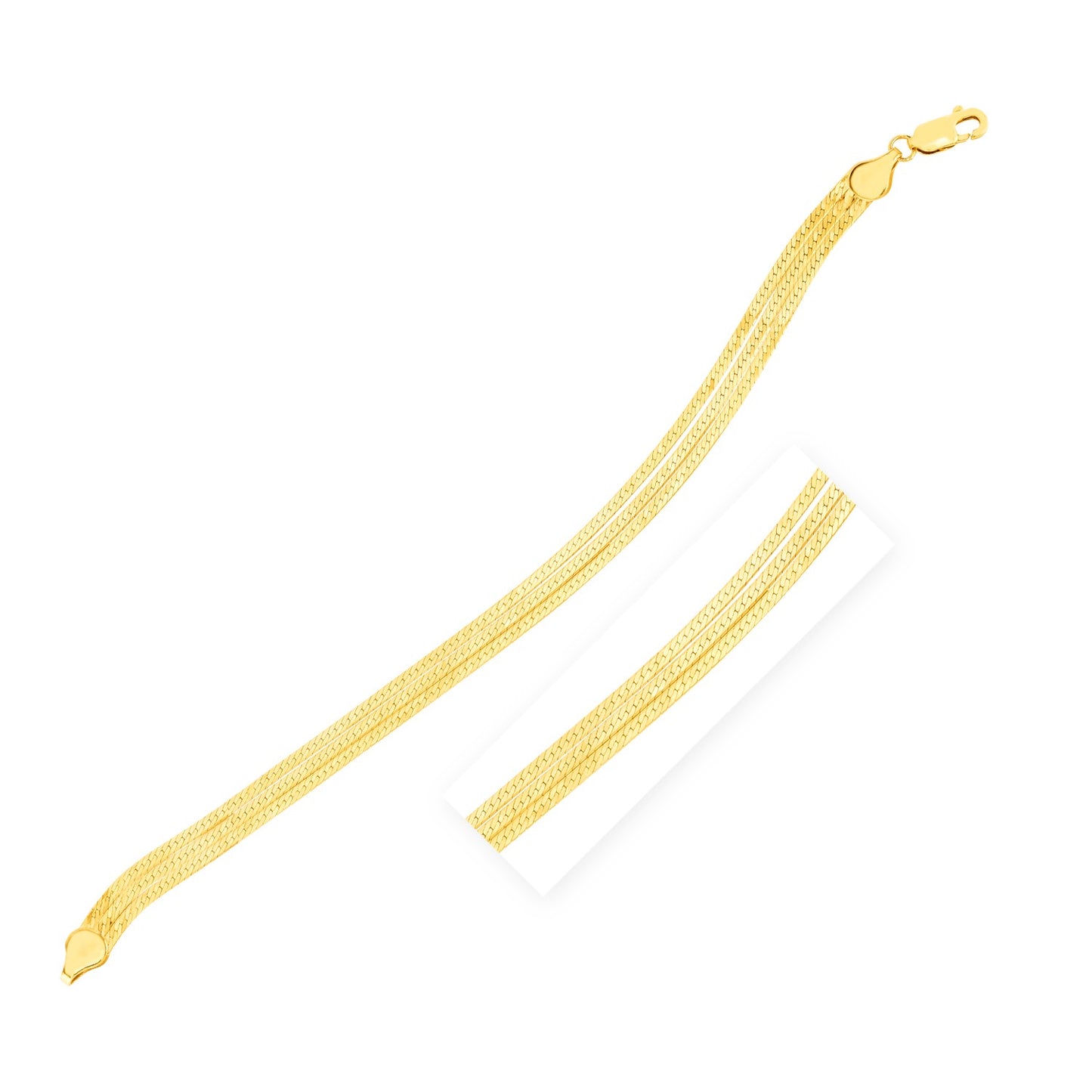 14k Yellow Gold 7 inch Three Strand Herringbone Chain Bracelet