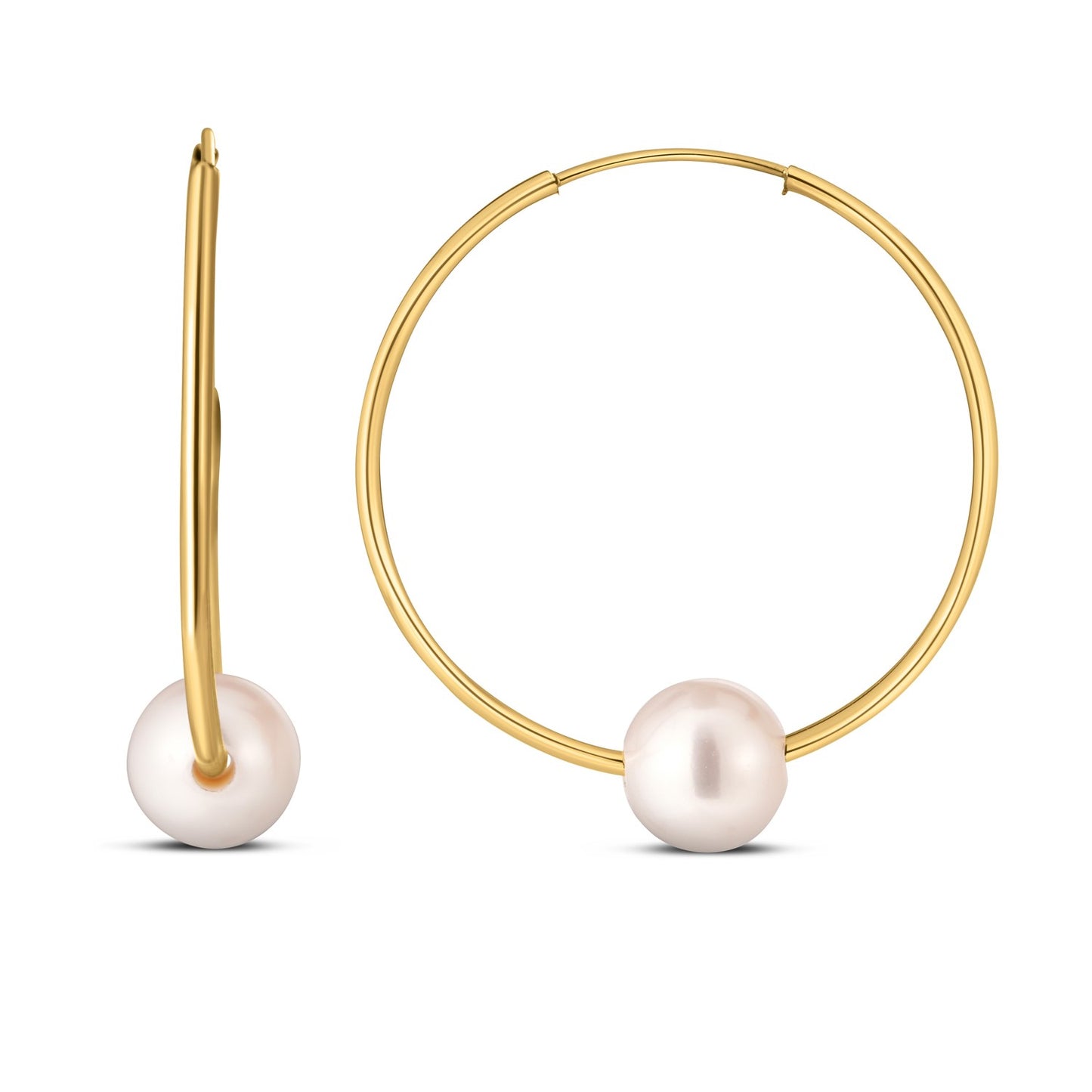 14k Yellow Gold Round Endless Pearl Earring