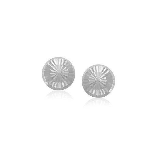 14k White Gold Textured Flat Style Stud Earrings