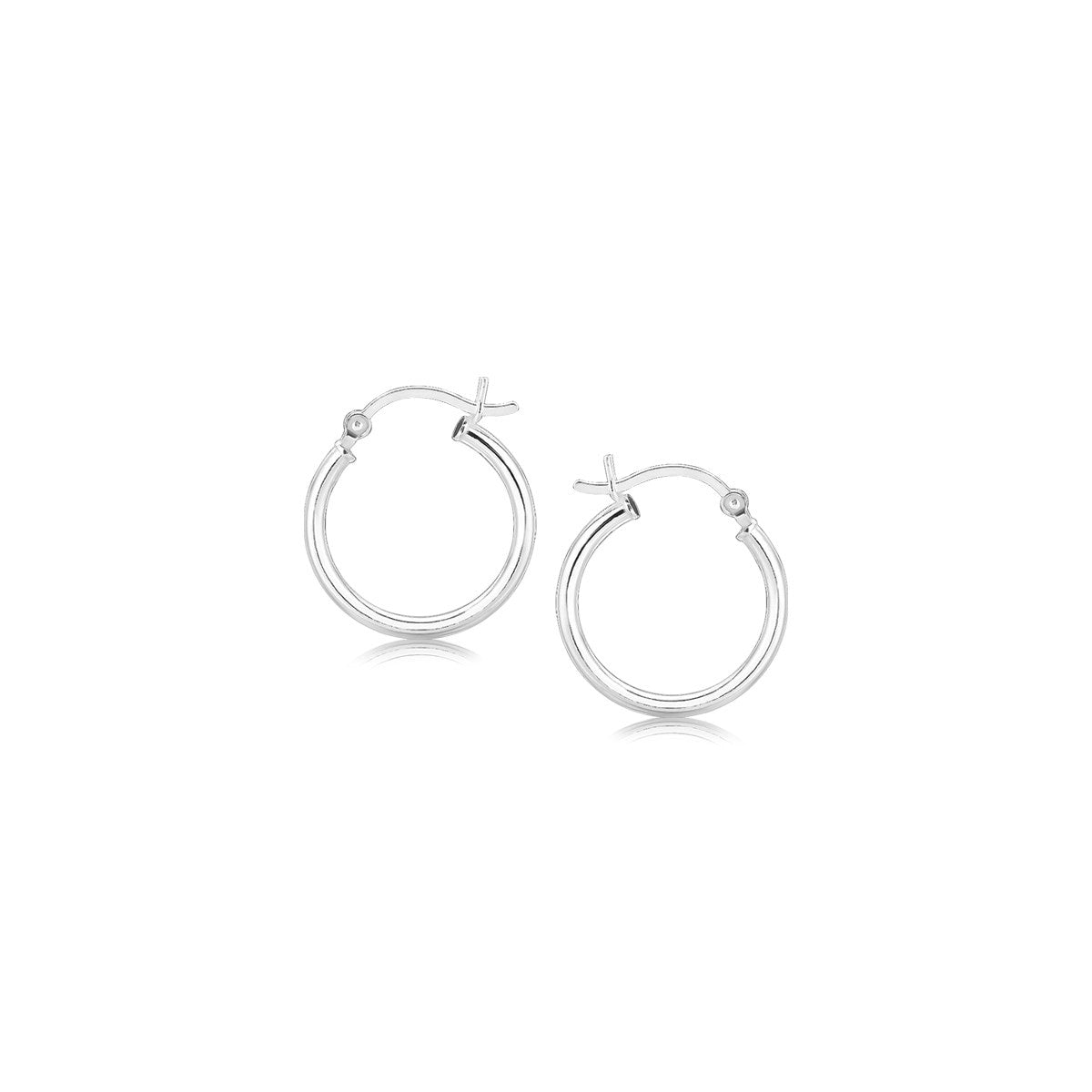 Polished Sterling Silver and Rhodium Plated Hoop Earrings (15mm)