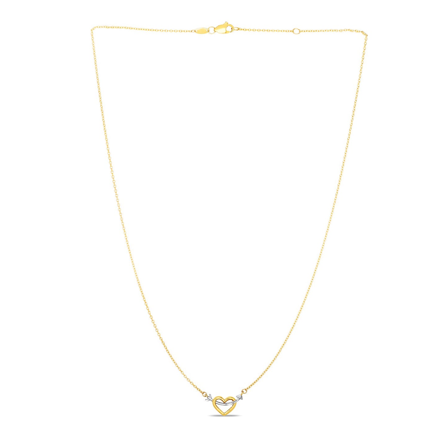 14k Two-Tone Gold Necklace with Interlaced Heart and Arrow Charm