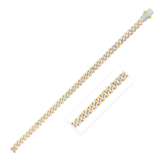 14k Yellow Gold White Pave High Polish Modern Lite Miami Cuban Chain (6.5mm)