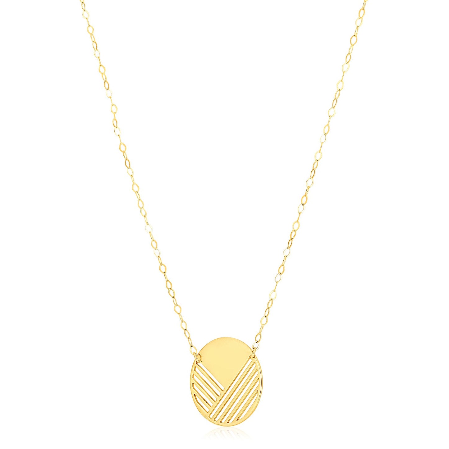 14k Yellow Gold High Polish Stencil Circle Necklace