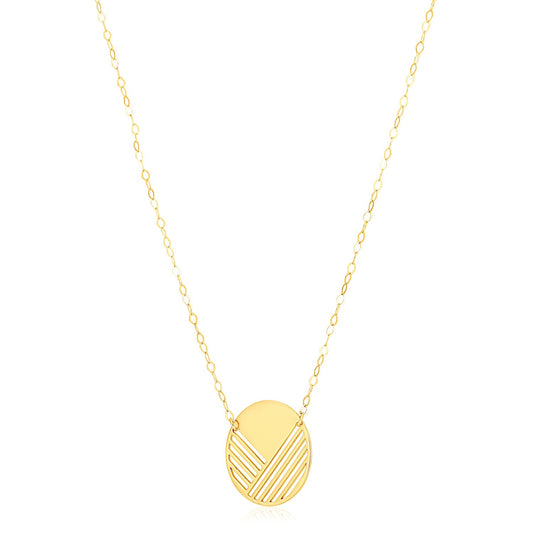 14k Yellow Gold High Polish Stencil Circle Necklace