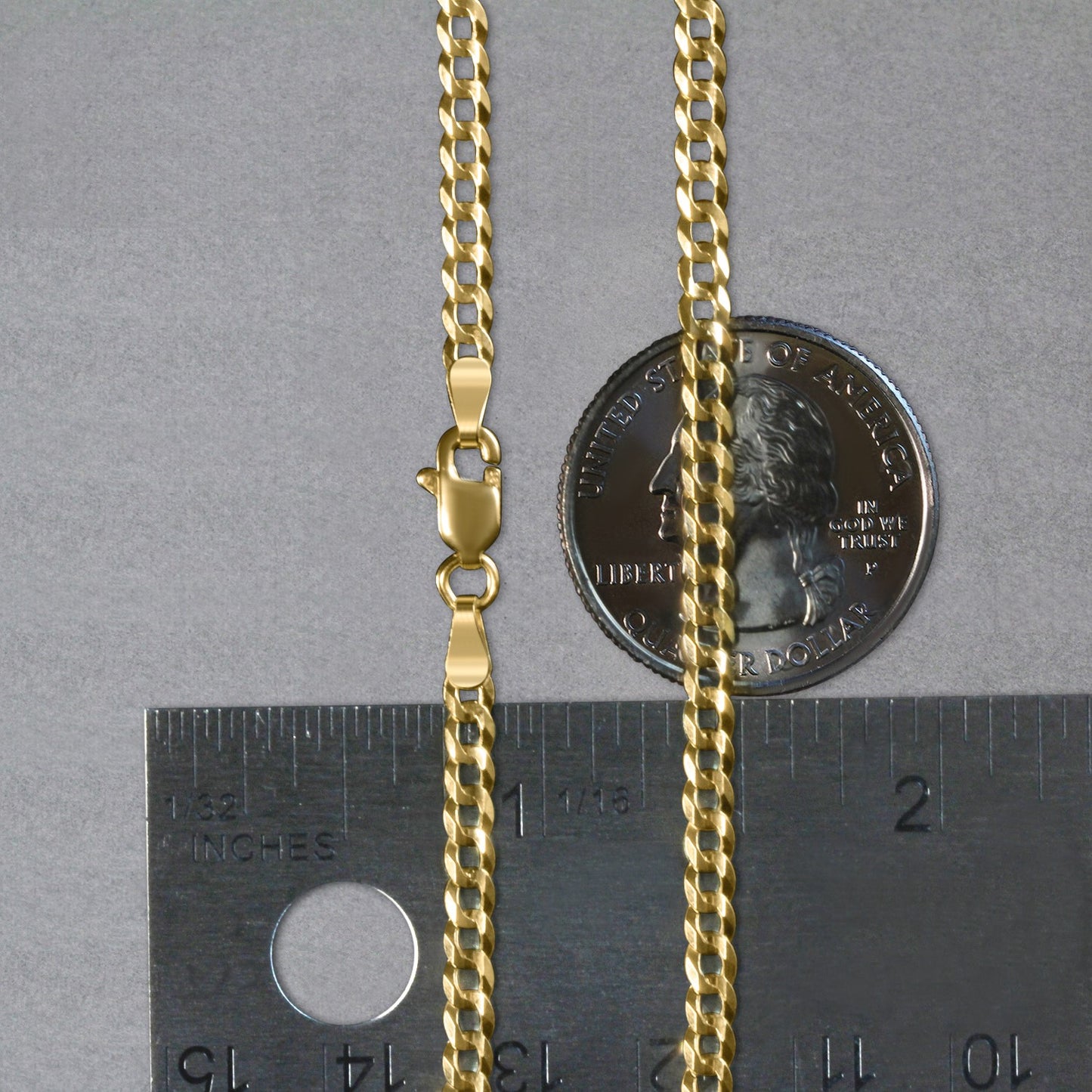 3.2mm 14k Yellow Gold Solid Curb Chain