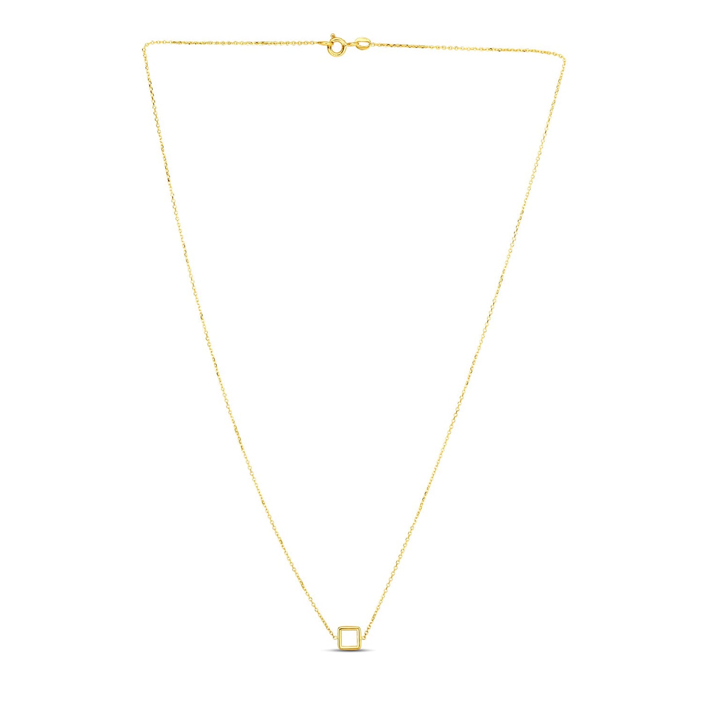 14k Yellow Gold Necklace with Petite Open Square Pendant