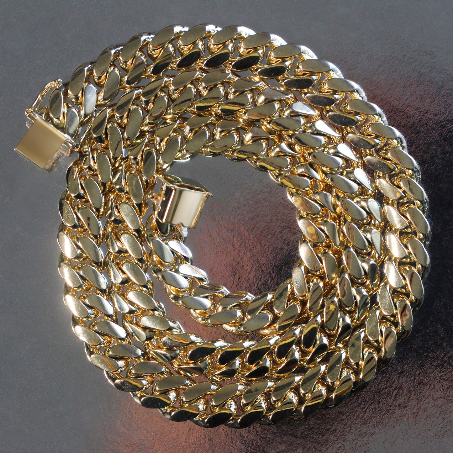 10.0mm 14k Yellow Gold Classic Miami Cuban Solid Chain