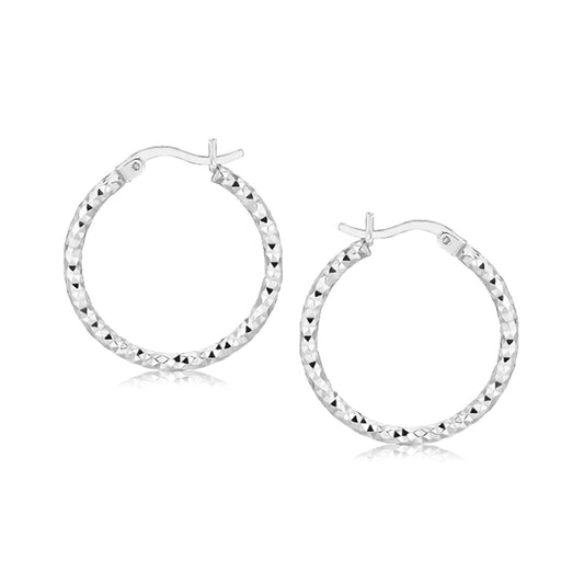 Sterling Silver Rhodium Plated Weave Like Hoop Style Earrings