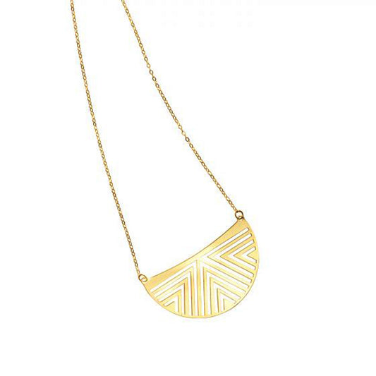 14k Yellow Gold High Polish Geometric Half Moon Necklace