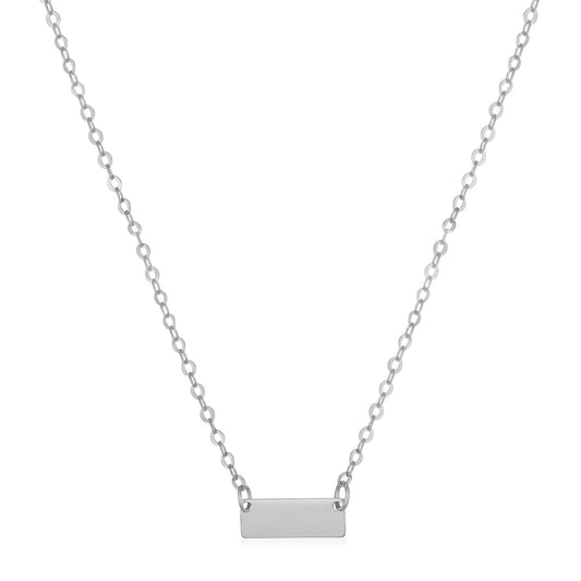 14k White Gold Polished Mini Bar Necklace