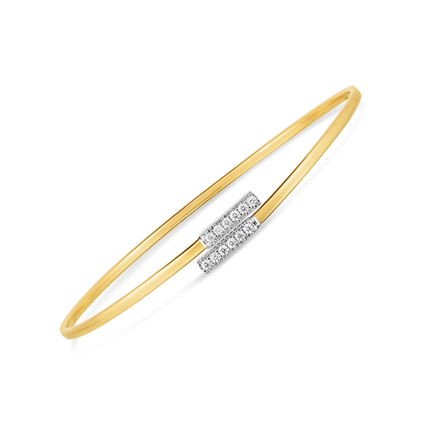 14k Two Tone Gold Diamond Bypass Bar Bangle