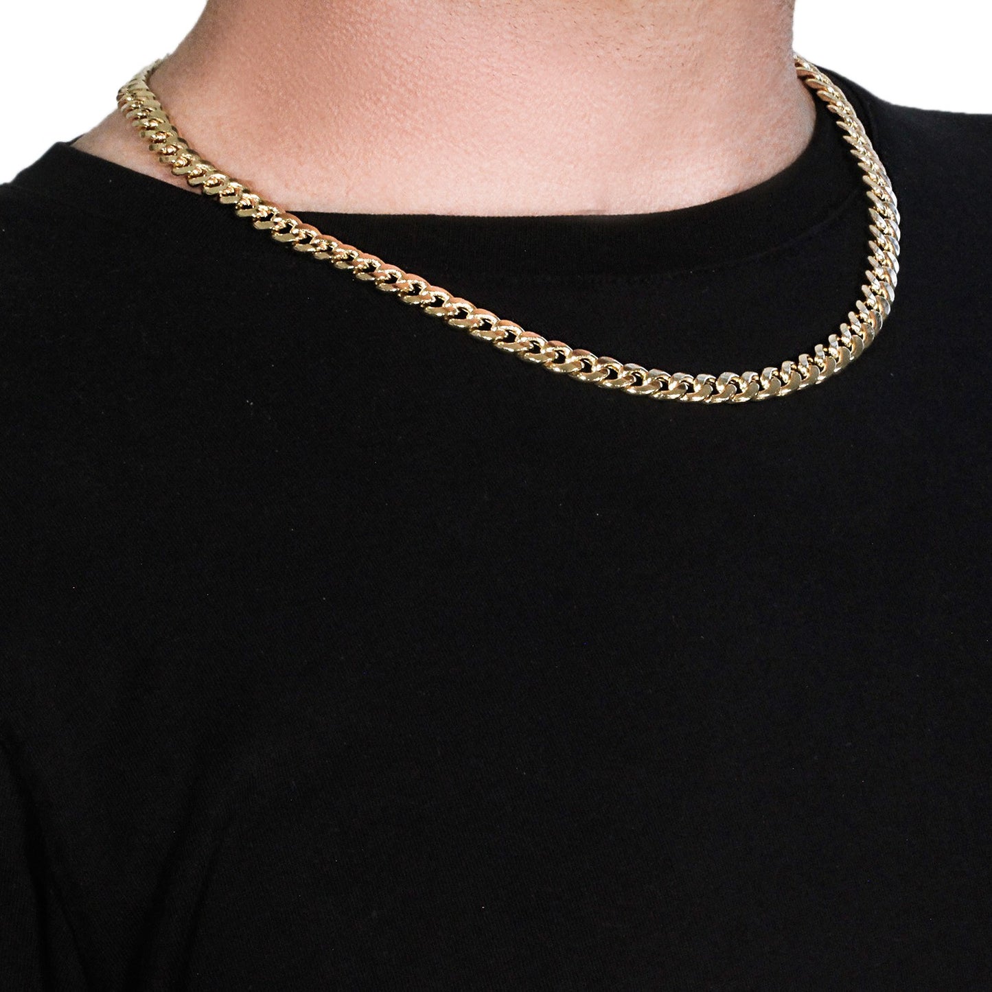 7.8mm 14k Yellow Gold Miami Cuban Semi Solid Chain