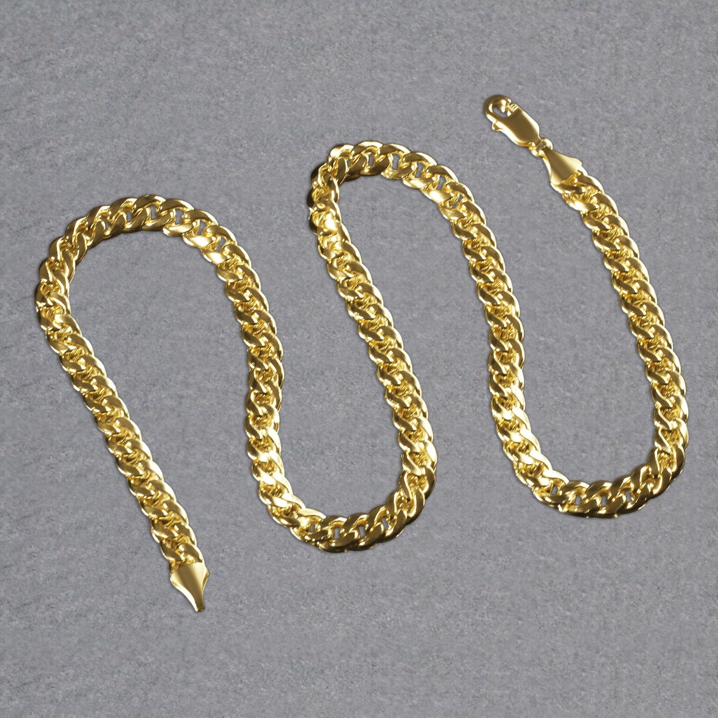 7.8mm 14k Yellow Gold Miami Cuban Semi Solid Chain