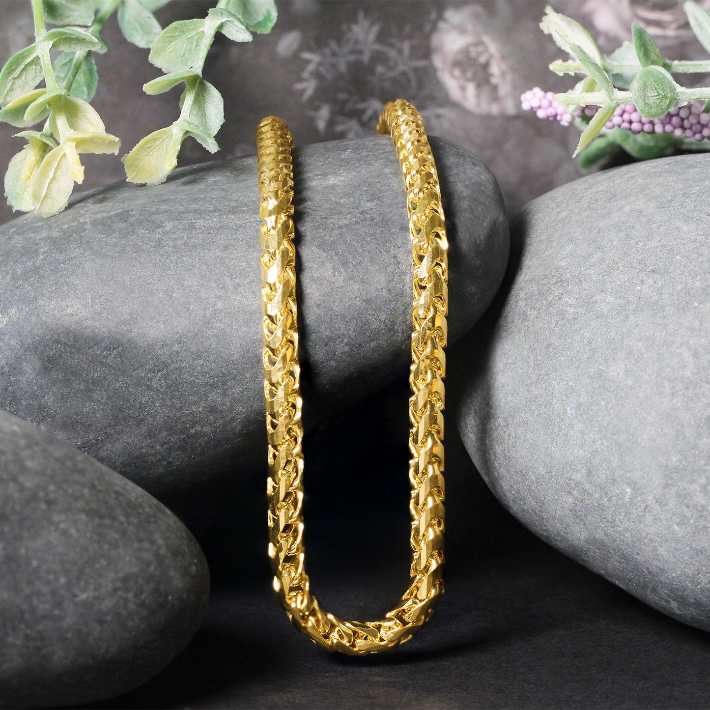 4.6mm 14k Yellow Solid Gold Diamond Cut Round Franco Chain