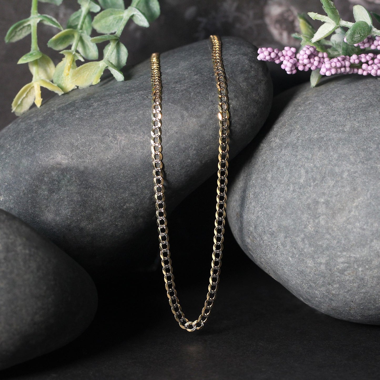 2.6 mm 14k Two Tone Gold Pave Curb Chain