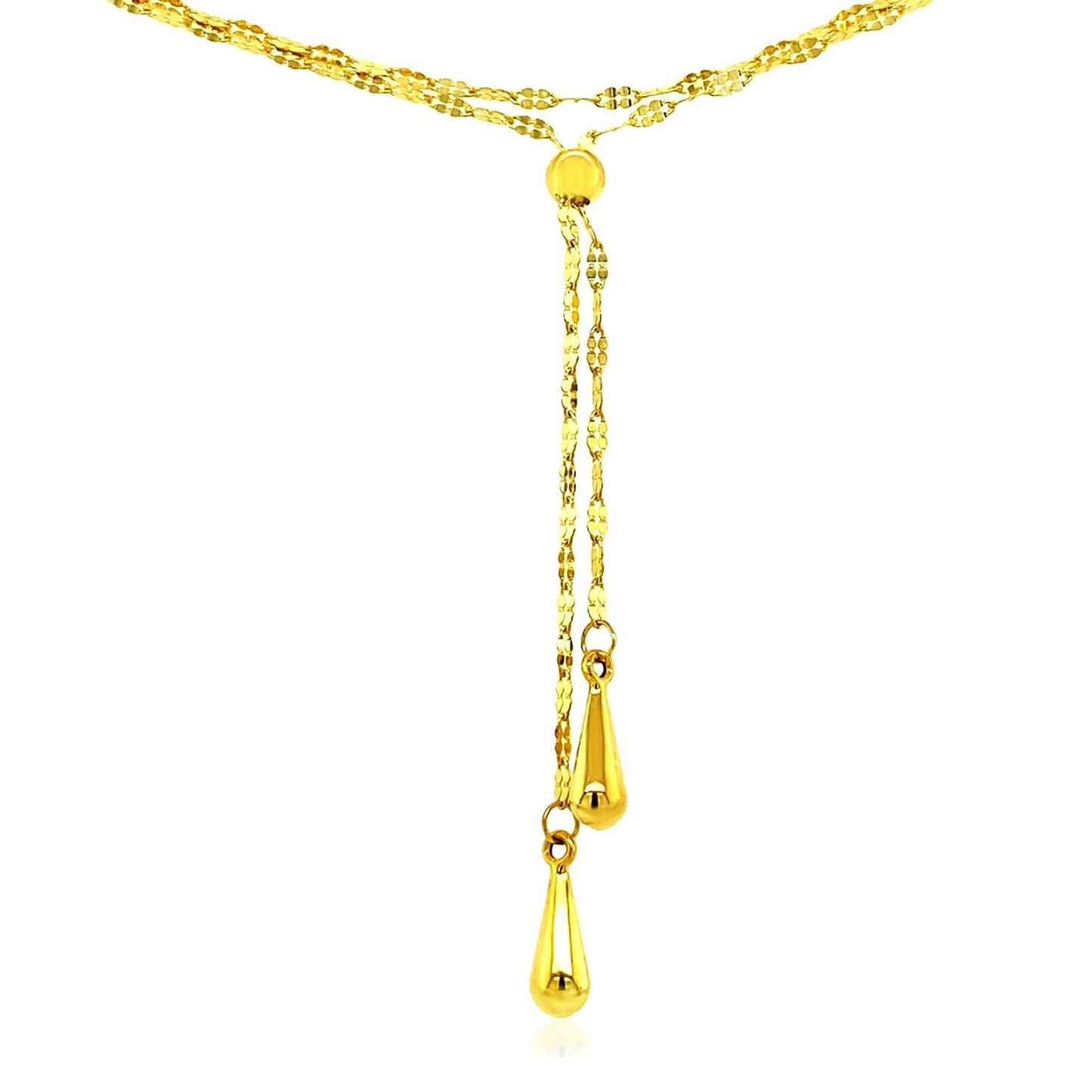 14k Yellow Gold Double Strand Chain with Puffed Heart Lariat Necklace