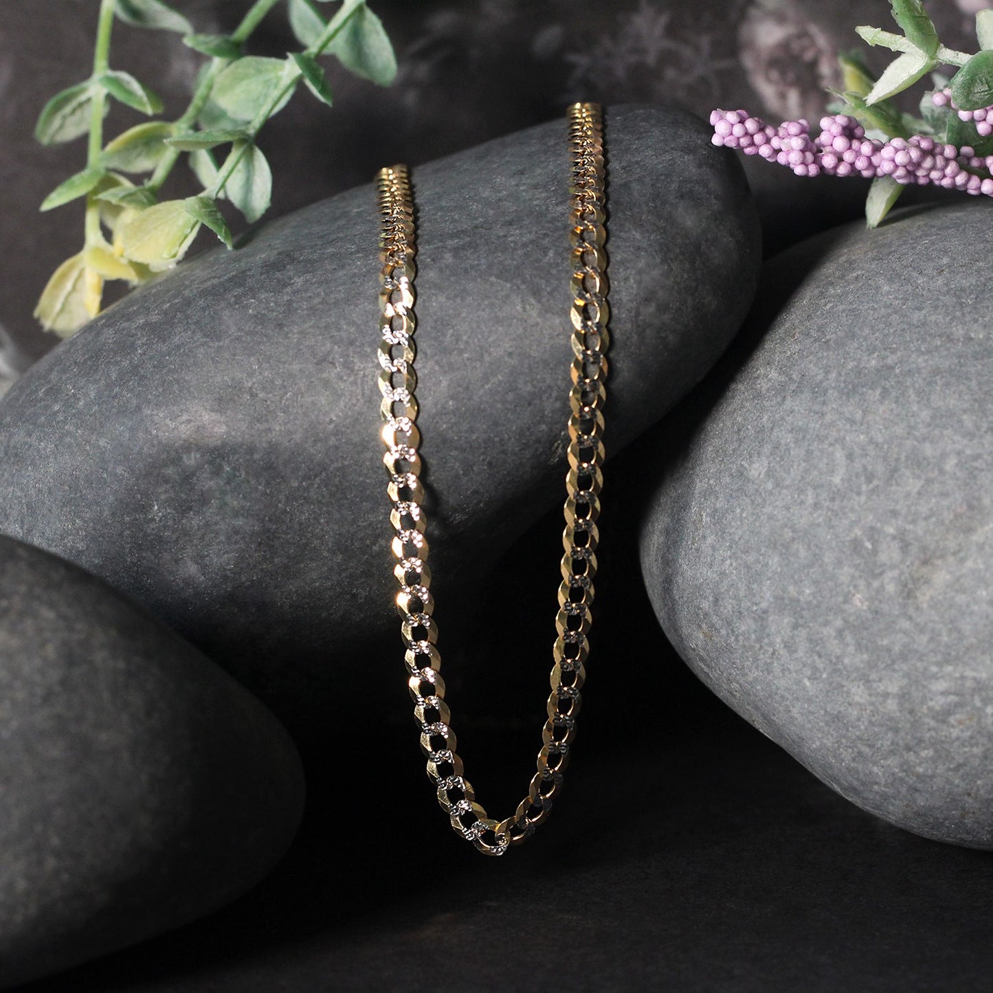 3.6 mm 14k Two Tone Gold Pave Curb Chain